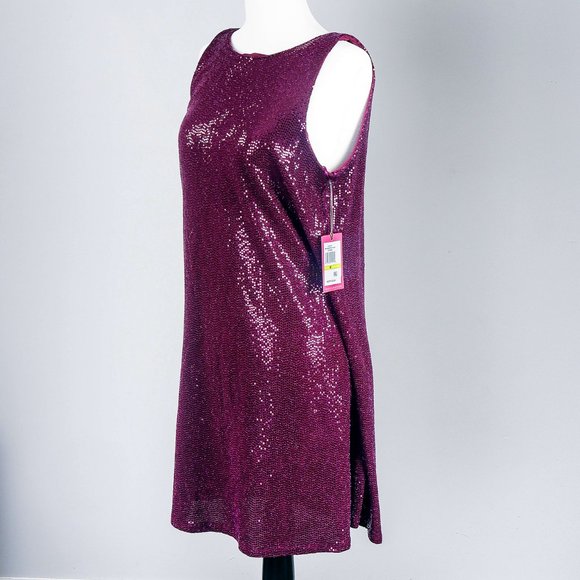 NWT Arresting Plum Sequin Keyhole-Back Sleeveless Dress - M - Picture 5 of 9